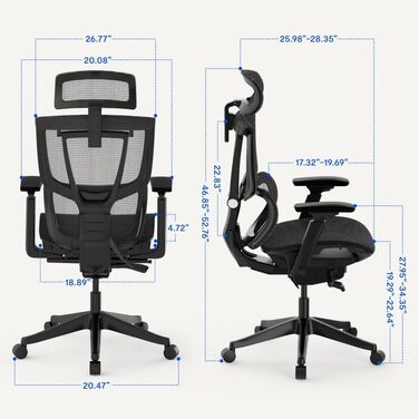 Крісло офісне ергономічне FLEXISPOT ErgoX чорного кольору, регульована поперекова підтримка, 4D підлокітники, 2D підголівник, дихаючий матеріал, висота регулюється, вантажопідйомність до 130 кг