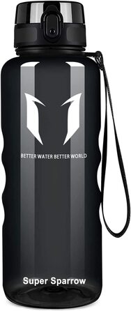 Пляшка для пиття Super Sparrow-пляшка для води об'ємом 1,5 л, герметична-спортивна пляшка без бісфенолу А / Школа, спорт, вода, велосипед (1-прозорий-чорний)