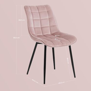 Набір обідніх стільців WOLTU, 8 шт., рожеві, для кухні, вітальні, їдальні, м'яке сидіння з велюру, металеві ніжки, до 150 кг