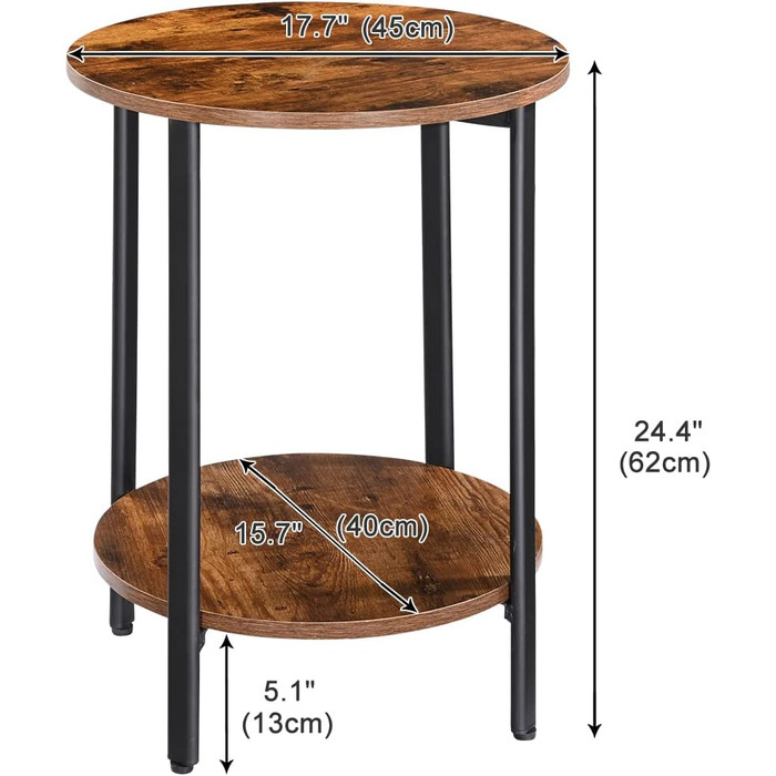 Рівневий круглий журнальний столик, дерев'яний піднос, металевий каркас, промисловий дизайн, ретро коричневий, 2-