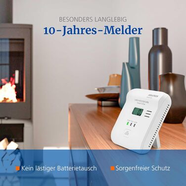 Датчик CO Hekatron KonexXt CO One з батареєю на 10 років – детектор чадного газу з дисплеєм та кнопкою тестування, проста установка