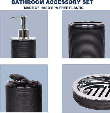 CERBIOR Набір аксесуарів для ванної кімнати, 6 шт. (дозатор для мила, тримач для зубних щіток, стакан для щіток, мильниця) чорний
