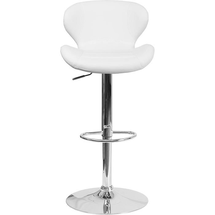Барний стілець Flash Furniture Denville з тканини, регульований по висоті, з вигнутою спинкою та хромованою основою, 2 шт. (Біле вінілове сидіння)
