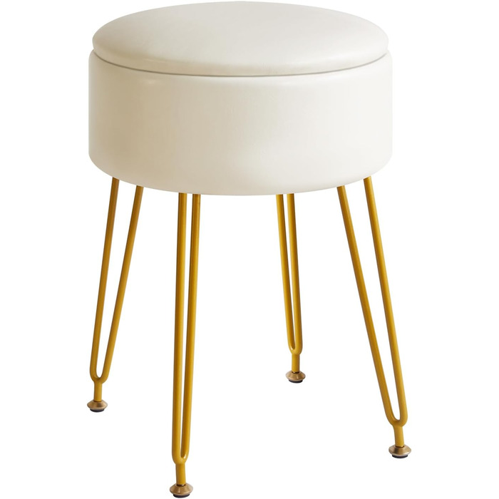 Пуф з м'якою оббивкою та місцем для зберігання IBUYKE, білий, з металевими ніжками, знімний чохол