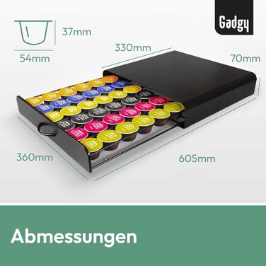 Тримач для капсул кави Gadgy | Сховище для 36 капсул з шухлядою | Тримач капсул кави з нержавіючої сталі, чорний