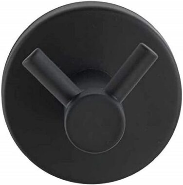 Настінний гачок WENKO Duo Bosio Black, високоякісний настінний гачок з лакованої нержавіючої сталі, гачок для рушників для ванної кімнати, гостьового туалету та всього домогосподарства, кріплення без свердління, Ø 5,5 х 5,5 см, чорний матовий чорний матов