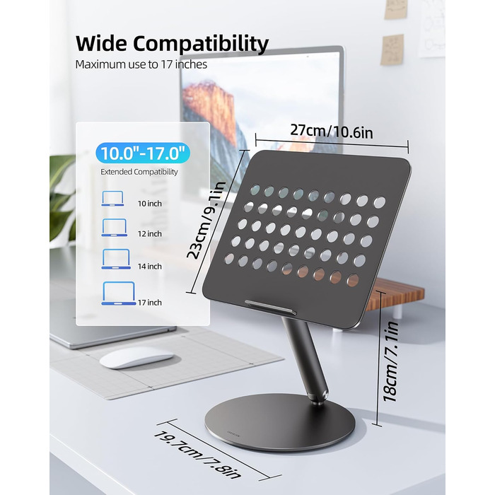 Стійка для ноутбука LULULOOK, регульована, 360° обертання, для MacBook, 10-17