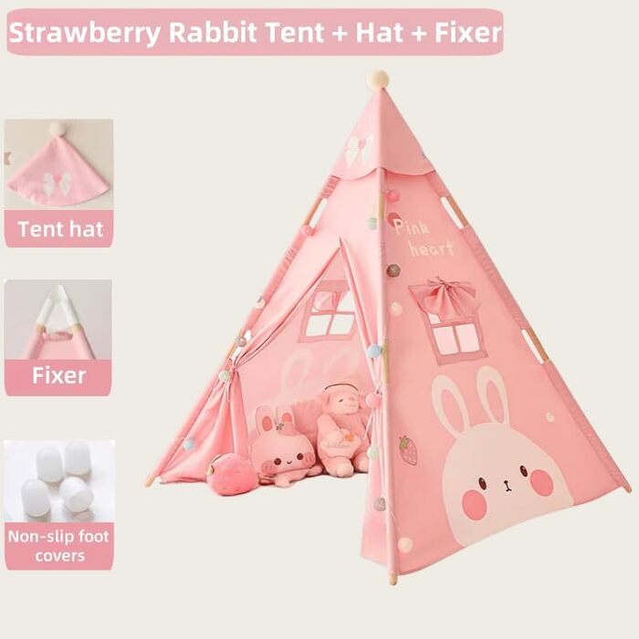 Дитяче намет-тіпі з верхівкою, бавовняно-льонові дитячі намети для малюків в приміщенні, для хлопчиків та дівчаток, Тіпі, дитячий ігровий будиночок (Рожевий)