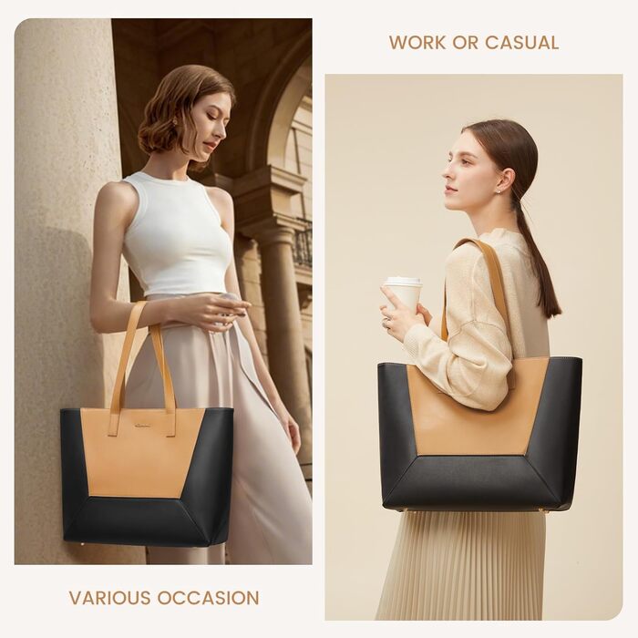 LOVEVOOK Сумка-шопер з натуральної шкіри, велика жіноча сумка на плечі, сумка-тоут, коричнева (чорно-коричнева, M)