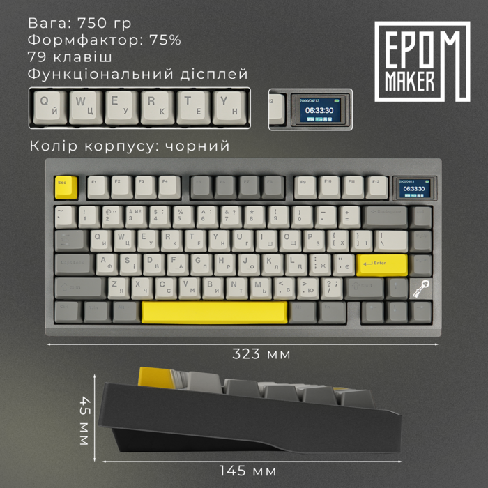 Клавіатура механічна бездротова EPOMAKER TH80 PRO V2 Sea Salt Silent Black (TH80-PROV2-B-SS)