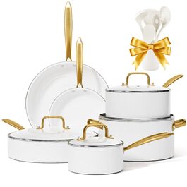 Набір посуду RIOVARM з нержавіючої сталі з антипригарним покриттям, кераміка, каструлі, сковорідки, сотейник, соусниця, лопатка, кухонні аксесуари