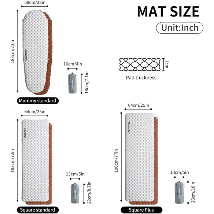 Самонадувний спальний килимок Naturehike 5.8R/3.5R - Вартість кемпінгового спального килимка, надувний килимок для кемпінгу, портативний килимок для сну, одномісний надувний матрац для сну для трекінгу, піших прогулянок, альпінізму, подорожей, відкритого 