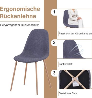 Стілець для їдальні GOLDFAN (4 шт.) з льоновим покриттям, сірий, сучасний дизайн, металеві ніжки