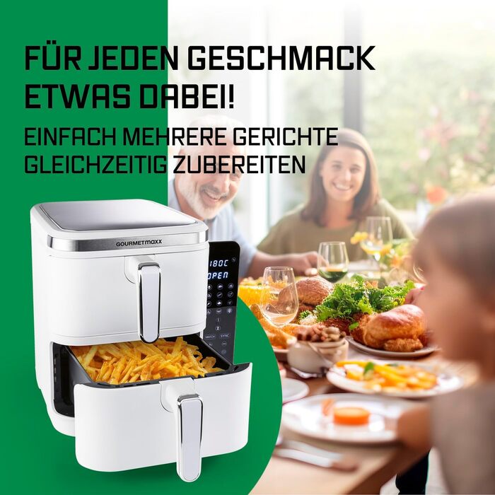 Фритюрниця повітряна GOURMETmaxx з 2 камерами, 10 л (2x 5л), вертикальна, з сенсорним дисплеєм