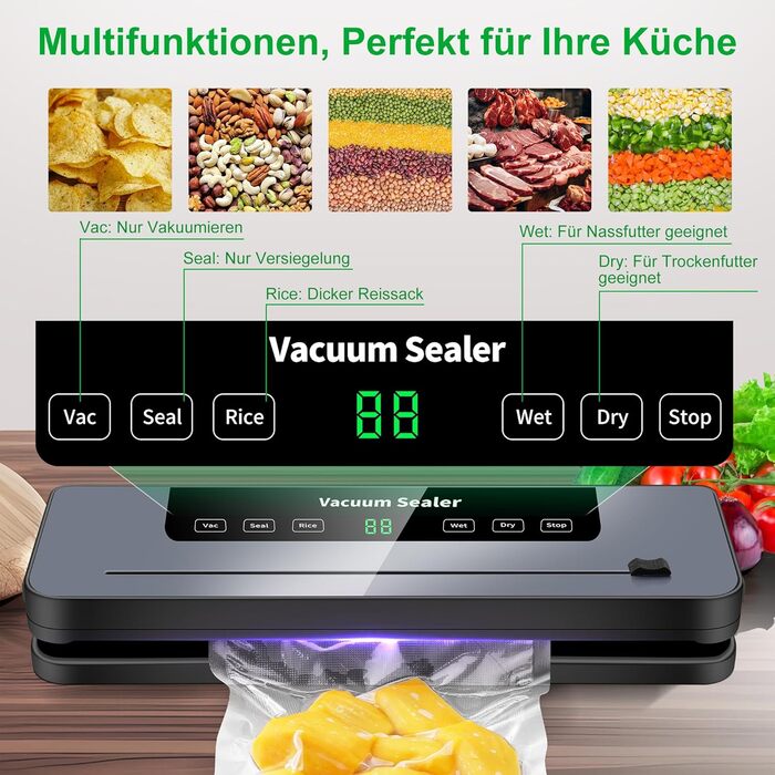 Вакууматор 7 в 1 професійний з різаком, цифровим таймером та 100 пакетами для вакуумування, автоматичний запечатувач