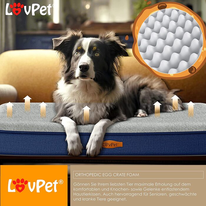 Ліжко для собак lovpet ортопедична подушка для собак кошик для печива для собак, в комплекті. Миска 3 жувальних кісточки, Диван для маленьких, середніх і великих собак, Чохол знімний і миється, Темно-синій (76 х 51 х 7,6 см) темно-синій / Світло-сірий