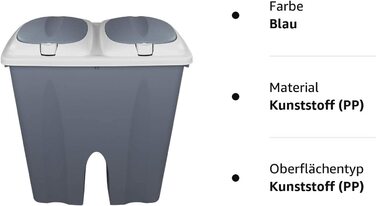 Відро для сміття TW24 Duo 2x25l пастельне з кришкою і вибором кольору, відро для сміття, збирач сміття, система поділу сміттєвих баків, відро для сміття (синє)