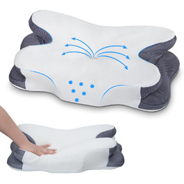 Подушка для шиї Enighs для зняття напруги, подушка з memory foam, ергономічна подушка для шиї для тих, хто спить на боці, спині та животі з охолоджуючими чохлами 63*38*13.5/10 см