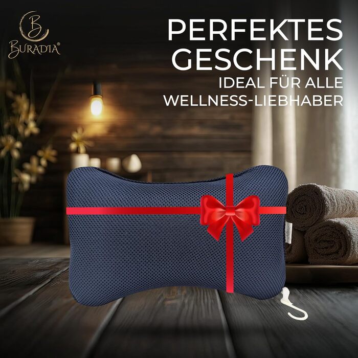 Подушка для ванни з сіткою для прання - Максимальний комфорт та розслаблення з новітньою технологією Air Mesh - Подушка для ванни з 4 міцними присосками - Подушка для шиї/голови (темно-синій)