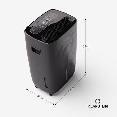 Електричний осушувач Klarstein DryFy Connect 60L з Wi-Fi, 60 л/24 год, таймер, для приміщень 45-65 м², портативний, антрацит