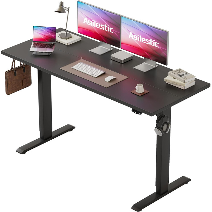Регульований за висотою стіл Agilestic: електричний, з пам'яттю, ергономічний, для комп'ютера, 150x60 см, білий/чорний