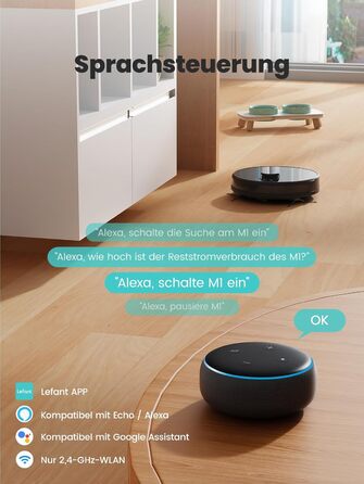 Робот-пилосос LEFANT M1B з функцією миття підлоги, LiDAR-навігацією, потужністю 5500Pa, картуванням декількох поверхів, самостійною зарядкою, Wi-Fi, 8 зонами заборони, для видалення шерсті тварин, килимів та твердих підлог