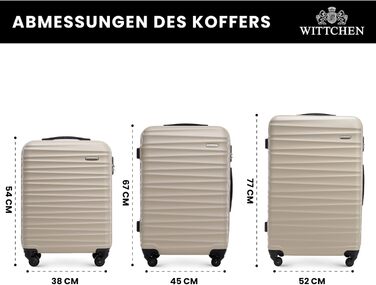 Набір валізWITTCHEN 3в1: велика, середня, маленька. Жорсткий корпус ABS, 4 колеса, кодовий замок. Підходить для Lufthansa, Eurowings, Ryanair, Condor. Бежевий колір.