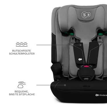 Автокрісло Kinderkraft I-COMFY 76-150 см, регульоване, з 5-точковим ременем, система EASY GROW, темно-сірий