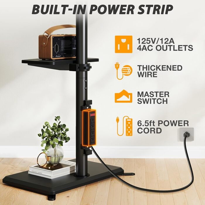 Настінна кріплення для телевізора TVON з розеткою, для телевізорів 32-60 дюймів, до 40 кг, поворотна, регульована по висоті, з безпечною дерев'яною основою, чорний, сучасний дизайн