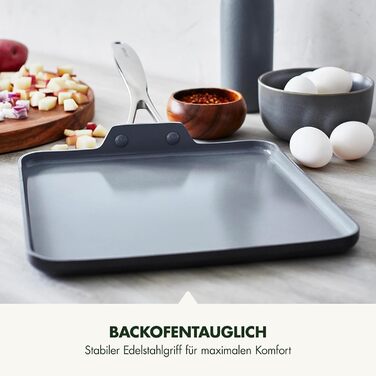 GreenPan Valencia Pro сковорода-гриль з антипригарним покриттям Harteloxierte Gesunde Keramik, 28 см, квадратна, індукція, для духовки, сумісна з посудомийною машиною, сіра, без PFAS