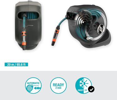 Шланг садовий Gardena RollUp M 20м: гнучкий, з тримачем для стіни, з розпилювачем та шлангом 20м (18610-20)