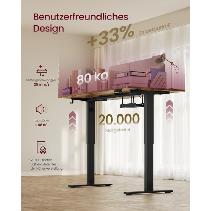 Стол для роботи VASAGLE з регулюванням висоти, USB-C, підставка для розеток, стоячий стіл, нагадування про перерви, 3 пам'яті, 160x80 см, Vintage Brown (LSD146WZ02)