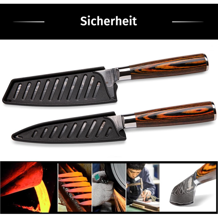 Набір кухонних ножів Дамаск Wolfblood (2 шт.) 24 см, з сертифікацією TÜV, сталь Дамаск 67 шарів, з дерев'яною ручкою, подарункова коробка, захист леза