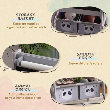 Дитяча мольберт AIYAPLAY 3 в 1 з рулоном паперу, дошка для малювання, whiteboard, кошики для зберігання, сірий