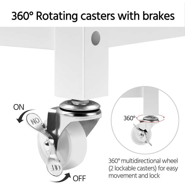 Сервісний візок Yaheetech з шухлядою, кухонний візок з 2 полицями, мобільний візок, кухонна вітрина, мобільний острівець, білий, 51 x 101,5 x 92 см