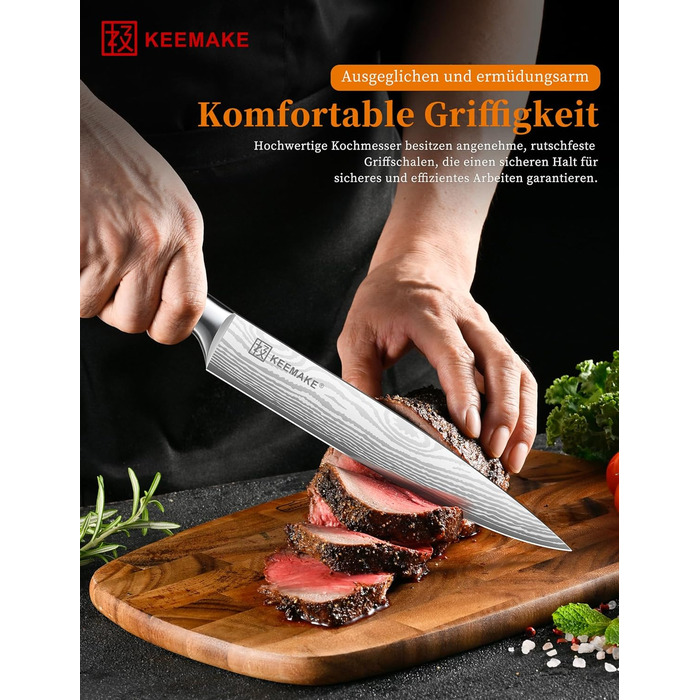 KEEMAKE Набір кухонних ножів Profi: кухонні ножі з нержавіючої сталі з захистом леза, гострі ножі шеф-кухаря та універсальні ножі для м'яса, овочів та риби (ніж для м'яса 20 см)