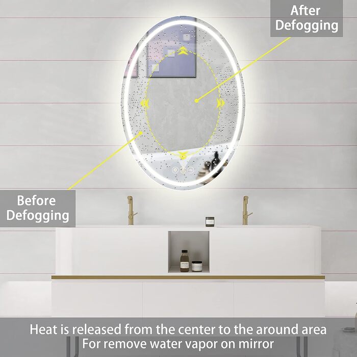 Дзеркало для ванної кімнати Badspiegel Oval з підсвічуванням 50 x 70 см, сенсорне управління, регулювання яскравості, 3 кольори світла, антизапарник, для ванної кімнати, 3000K-6400k