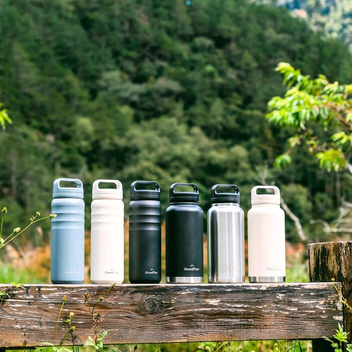 GRANDTIES Фляга для води 946 мл з широким горлом, вакуумна ізоляція, 2 кришки, для чоловіків та жінок, білий колір