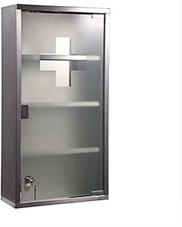 Шафа для ліків з ключем, 60x30x12 см, 4 відділення, металева, з дверцятами зі скла, включаючи 2 ключі (біла)