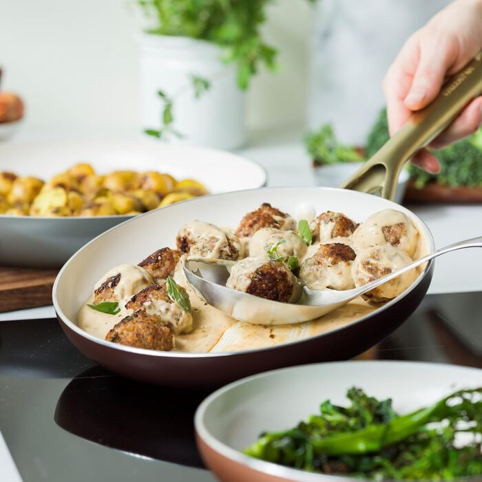 Набір сковорідок GreenPan Shades 3 шт. з керамічним антипригарним покриттям, діаметр 20/24/28 см, без PFAS, для індукційних плит, з ручками з нержавіючої сталі, придатні для миття в посудомийній машині, для духовки, колір Terra Brown