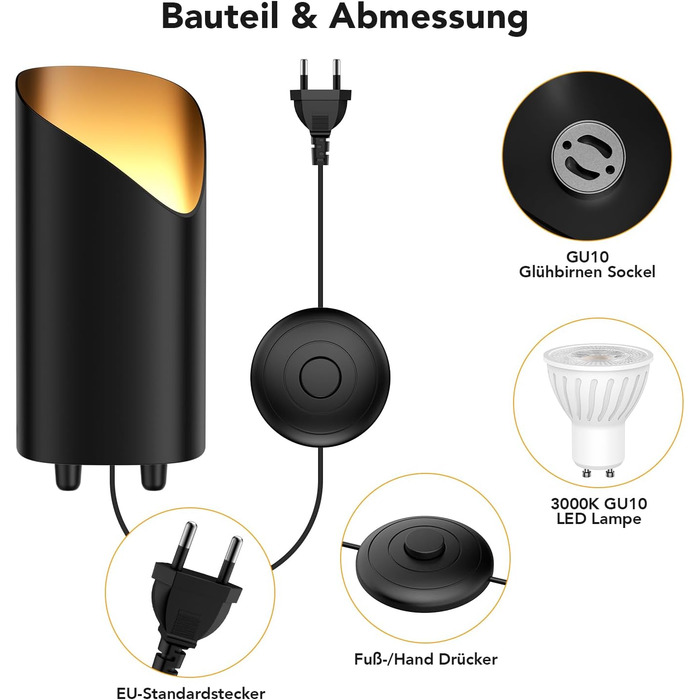 LED прожектор для підсвічування вгору 7W, чорний. Світлодіодний світильник на підставці з лампою GU10 500LM, тепле світло 3000K, з ножним вимикачем