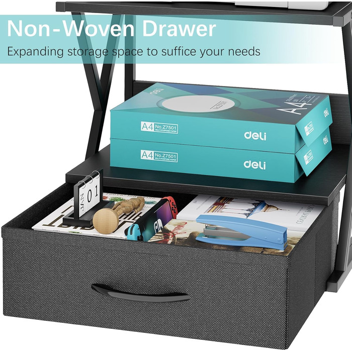 Підставка для принтера з ящиком, стіл-організатор, чорний. Підходить для офісу, дому, школи, копіювальних машин та сканерів