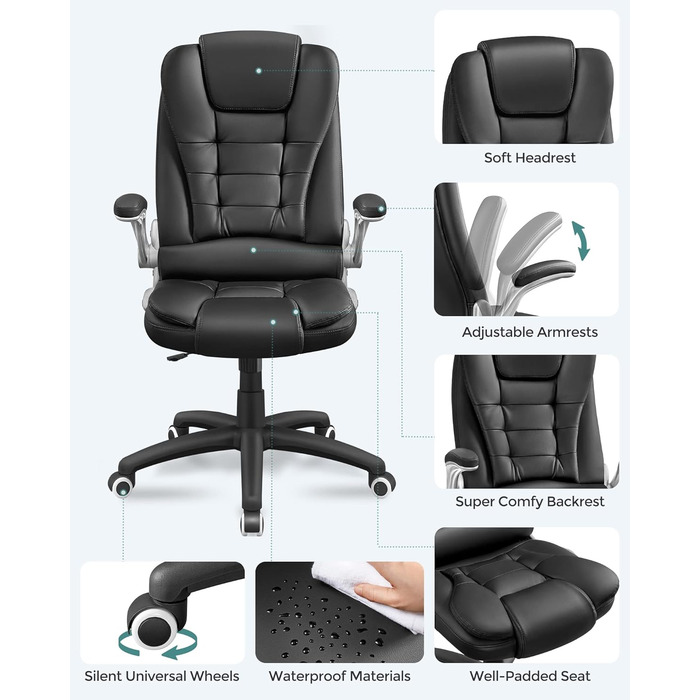 Офісний стілець SONGMICS Ergonomischer Bürostuhl, регульований, чорний, OBG21B, 52 x 53 x 122 см