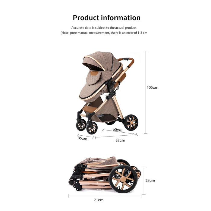 Дитяча коляска YAZOCO 3 в 1: Buggy, Babybett, Комплект. Легкий складаний візок з алюмінієвим каркасом для новонароджених (рожевий)
