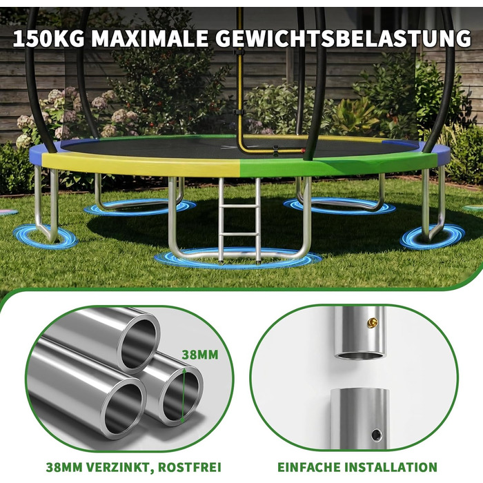 Батут JUMMICO садовий Ø360 см з сіткою безпеки та захисним покриттям для дітей, кольоровий