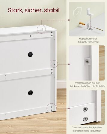 Шафа для взуття VASAGLE з 4-ма дверцятами, 16-28 пар, білий колір, регульована перегородка, 24 x 105,5 x 82,7 см