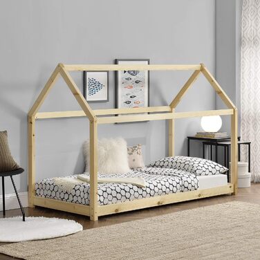 Дитяче ліжко Netstal House ліжко Ліжко з дерев'яної підлоги з сосни для дитячої кімнати з рейковою основою без матраца 90 х 200 см Кольори деревини натуральні