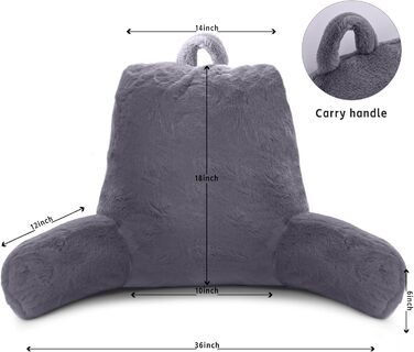 М'яке крісло-мішок для читання з підлокітниками, штучний хутро, велике, сірий колір