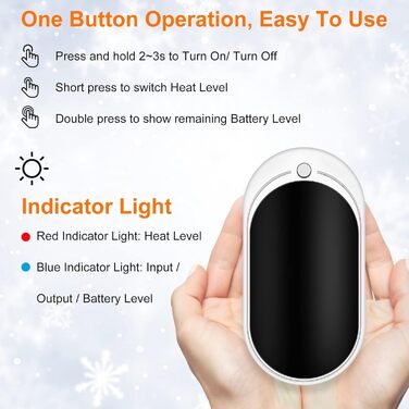 Електричний грілка для рук USB, Powerbank 5200mAh, портативний, багаторазовий, для жінок та чоловіків, для кемпінгу, зимові подарунки, чорний та білий
