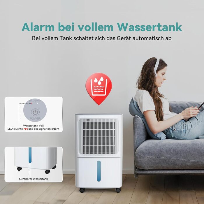 Електричний осушувач повітря Leenon 16L для підвалу, квартири, ванної кімнати. Тиха робота 36dB, режим сну, таймер 24H, сушка білизни, автоматичний перезапуск, 35м²